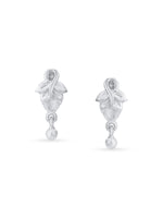 Detailed close up of SIJA Leaf‑Drop Earrings showing delicate leaf motif with premium silver craftsmanship