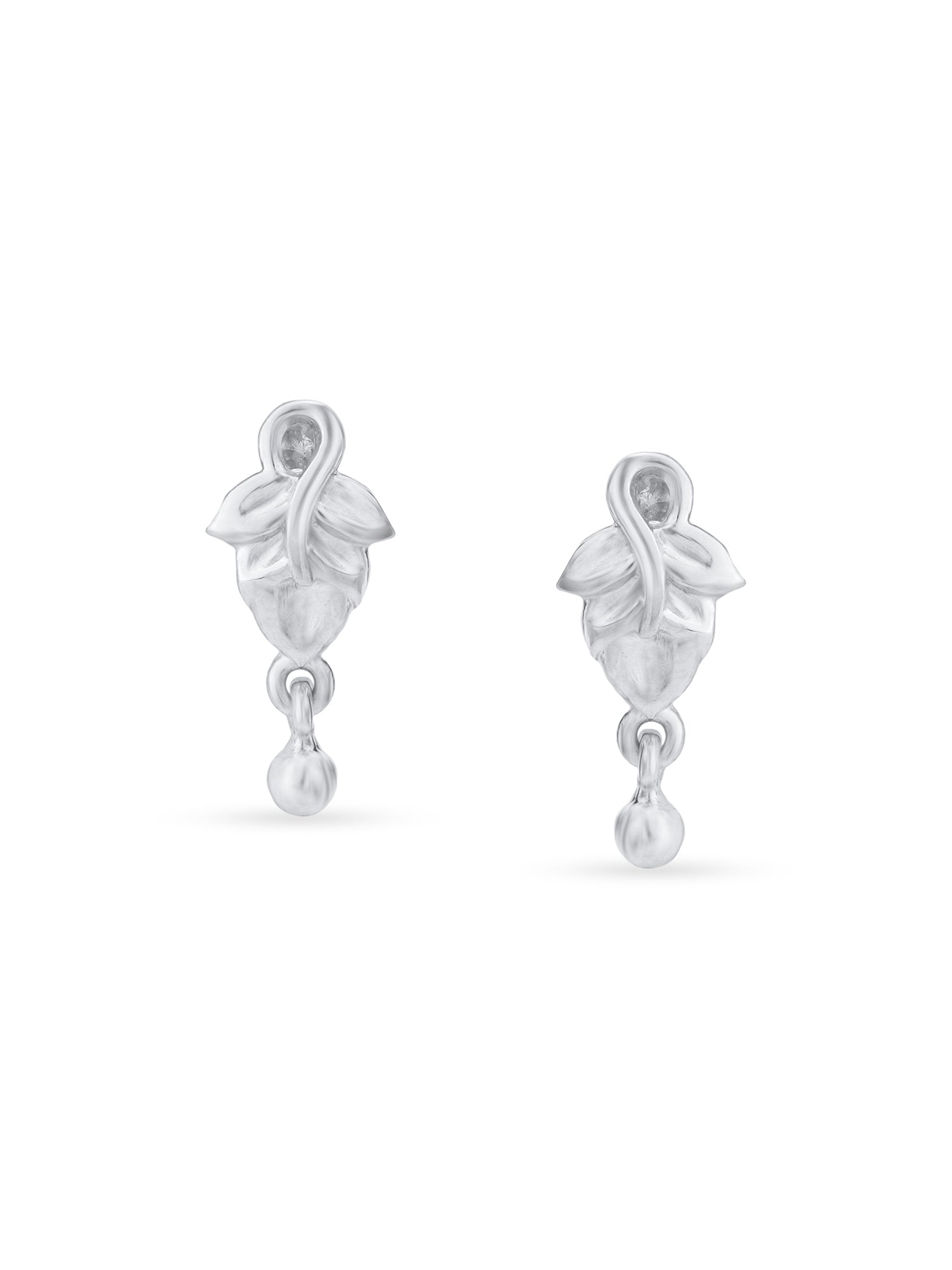 Detailed close up of SIJA Leaf‑Drop Earrings showing delicate leaf motif with premium silver craftsmanship