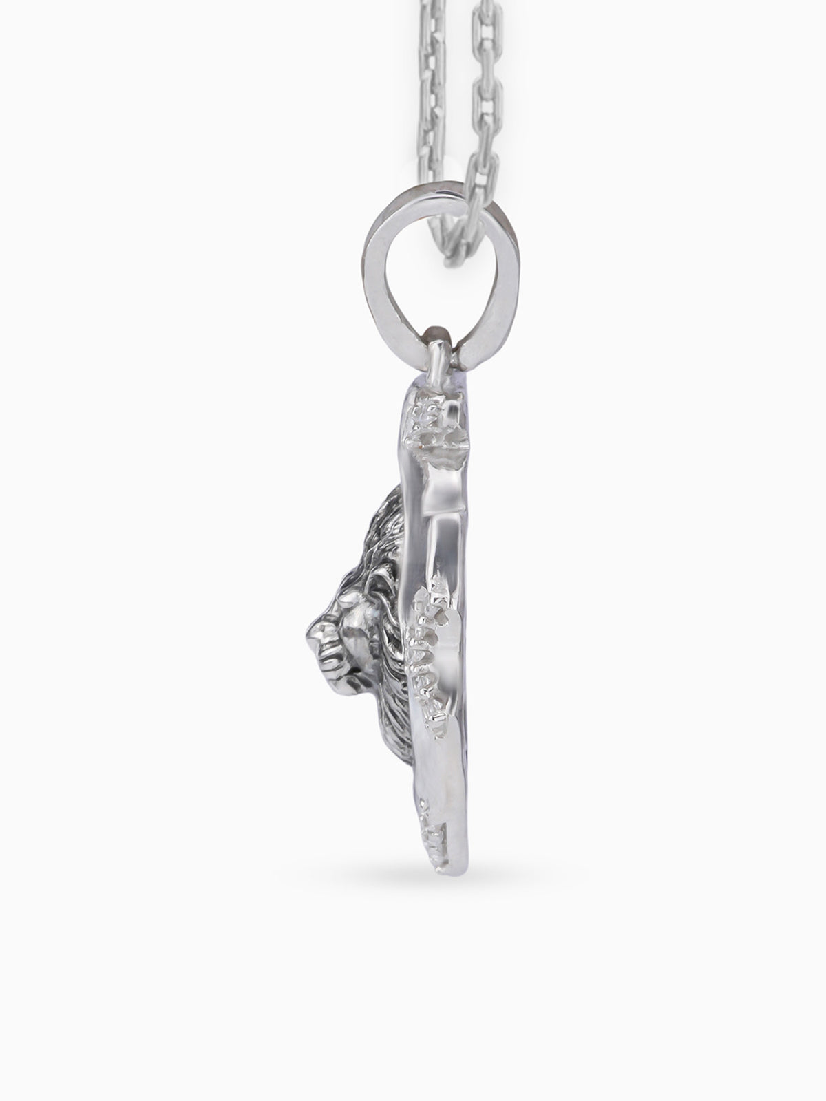 Side view SIJA 925 silver jewellery lion faced charm stylish handcrafted accessory perfect for parties anniversaries and festive wear