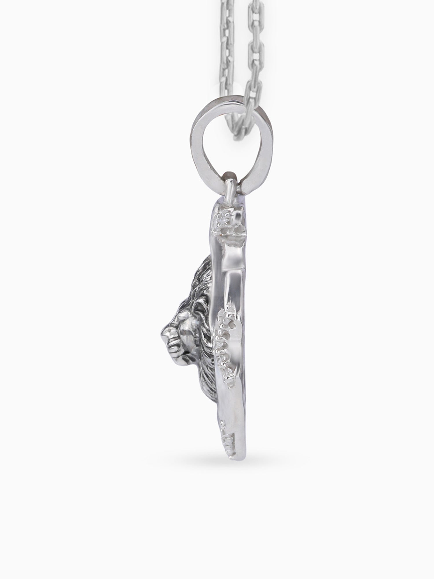 Side view SIJA 925 silver jewellery lion faced charm stylish handcrafted accessory perfect for parties anniversaries and festive wear