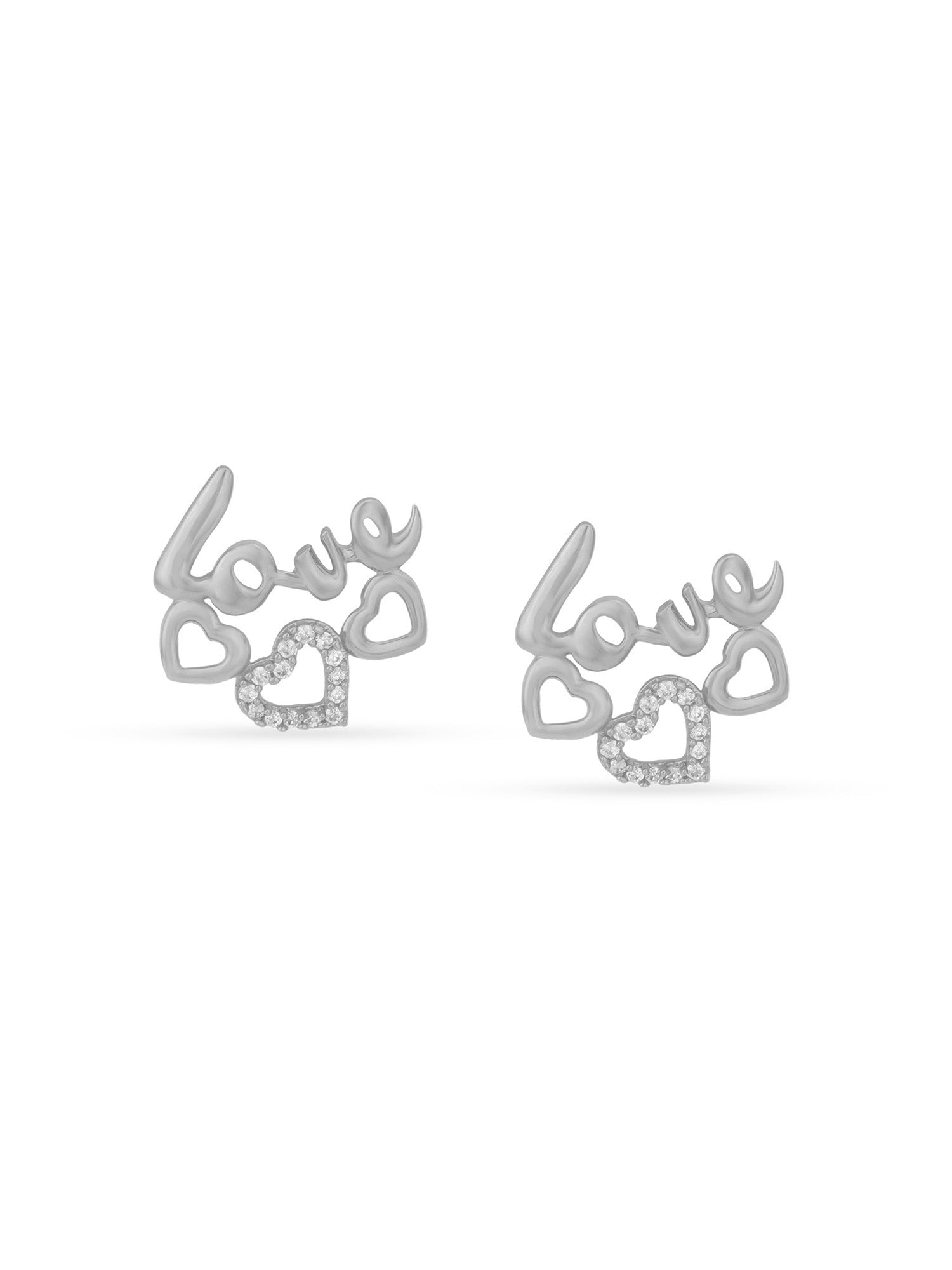 SIJA Silver Love Stud Earrings 925 sterling silver BIS hallmarked romantic heart inspired elegant jewellery versatile design perfect for women men kids festive wear and gifting