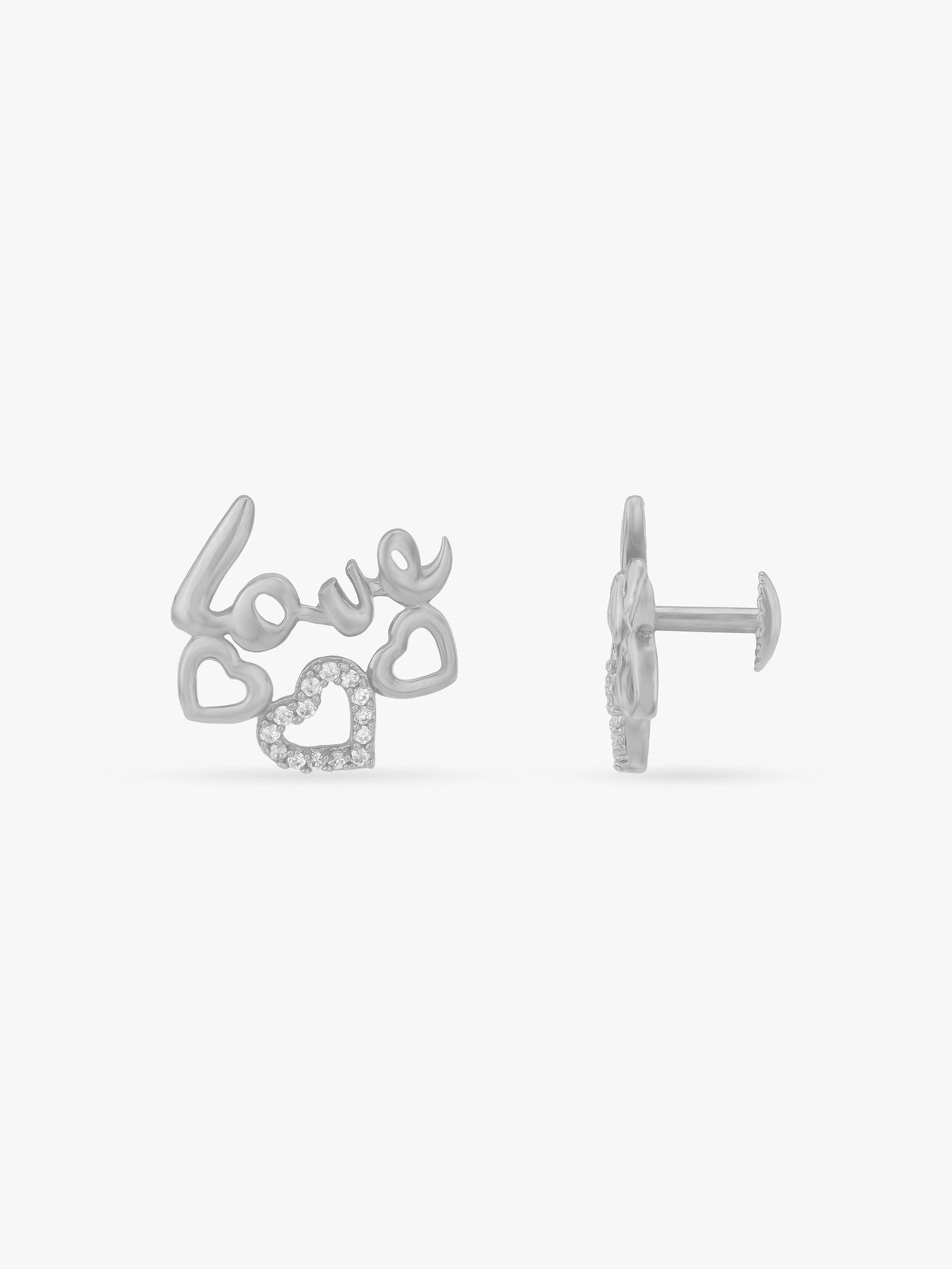 Side view of SIJA Silver Love Stud Earrings sterling silver BIS hallmarked jewellery polished finish durable design perfect for festive wear and gifting occasions