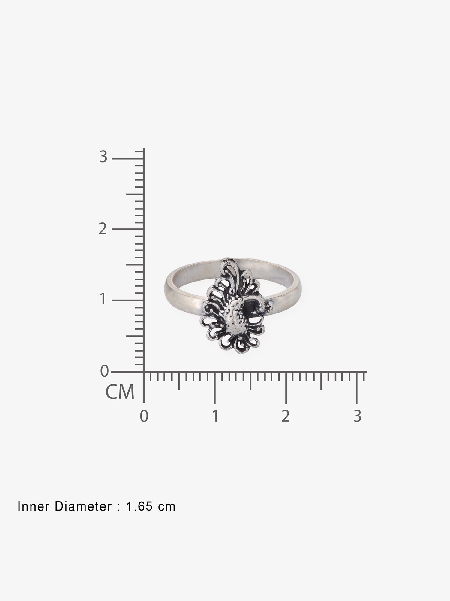 Reverse view of SIJA Peacock Toe Ring showing BIS 925 hallmark certified oxidised sterling silver jewellery made in India