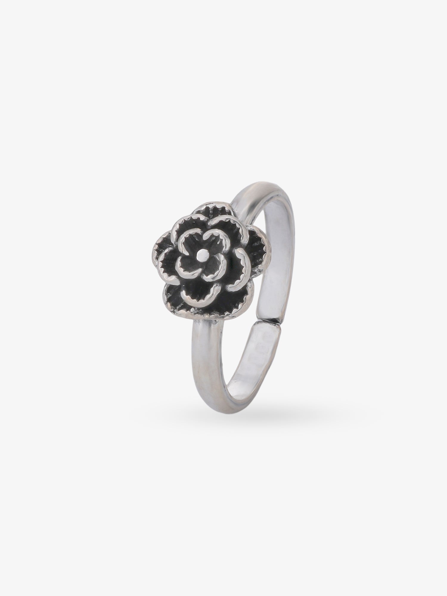 SIJA 925 Silver Rose Bloom Toe Ring oxidised silver jewellery elegant front view traditional accessory for women