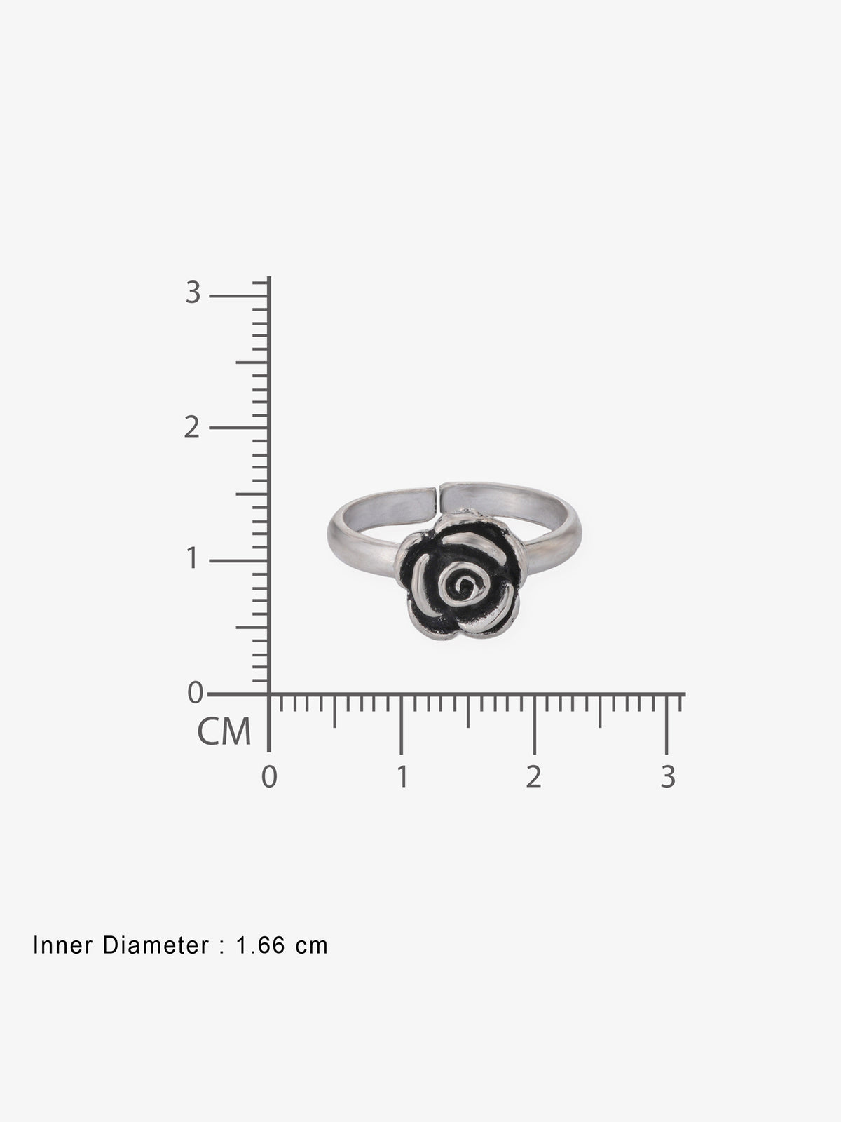 Reverse view of SIJA Rose Toe Ring showing BIS 925 hallmark certified oxidised sterling silver jewellery made in India