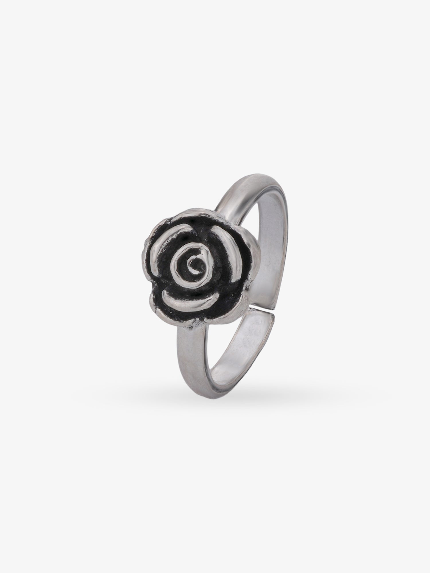 SIJA 925 Silver Rose Toe Ring oxidised silver jewellery elegant front view traditional accessory for women