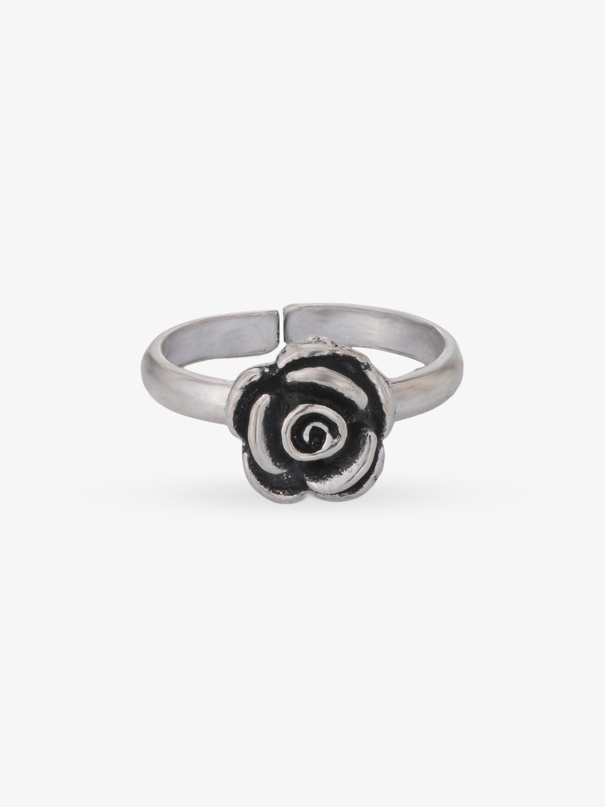Adjustable band detail of SIJA 925 Silver Rose Toe Ring showcasing flexible fit and premium oxidised silver quality