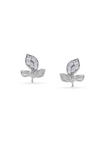 Detailed close up of SIJA Tri‑Leaf Stud showing sparkling zircon stones with delicate three‑leaf motif craftsmanship