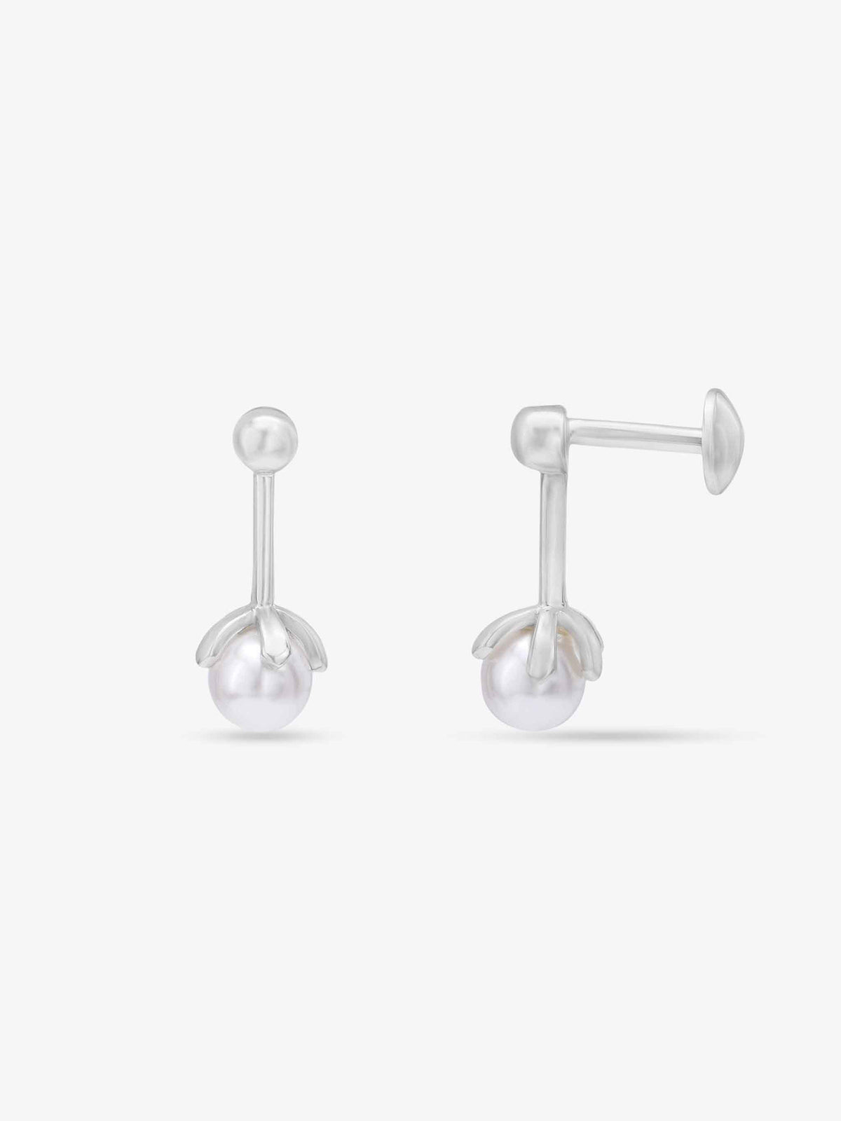 Side profile of SIJA 925 Silver Simple Pearl Drop Stud highlighting durable sterling silver craftsmanship and sleek design