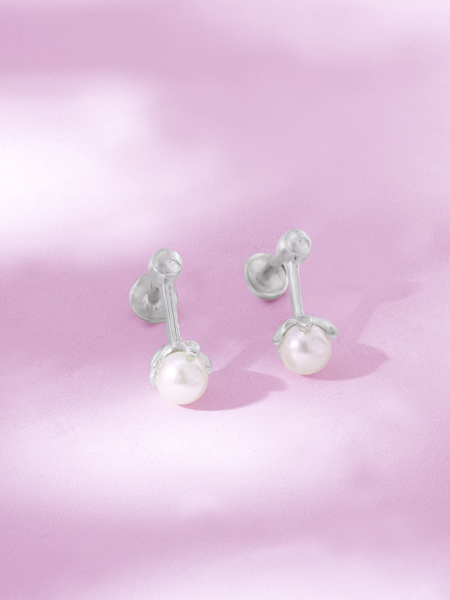 Detailed close up of SIJA 925 Silver Simple Pearl Drop Stud showing smooth pearl drop and handcrafted silver finish