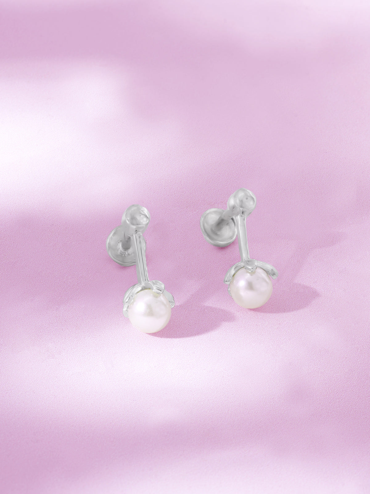 Detailed close up of SIJA 925 Silver Simple Pearl Drop Stud showing smooth pearl drop and handcrafted silver finish