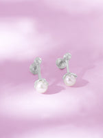 Detailed close up of SIJA 925 Silver Simple Pearl Drop Stud showing smooth pearl drop and handcrafted silver finish
