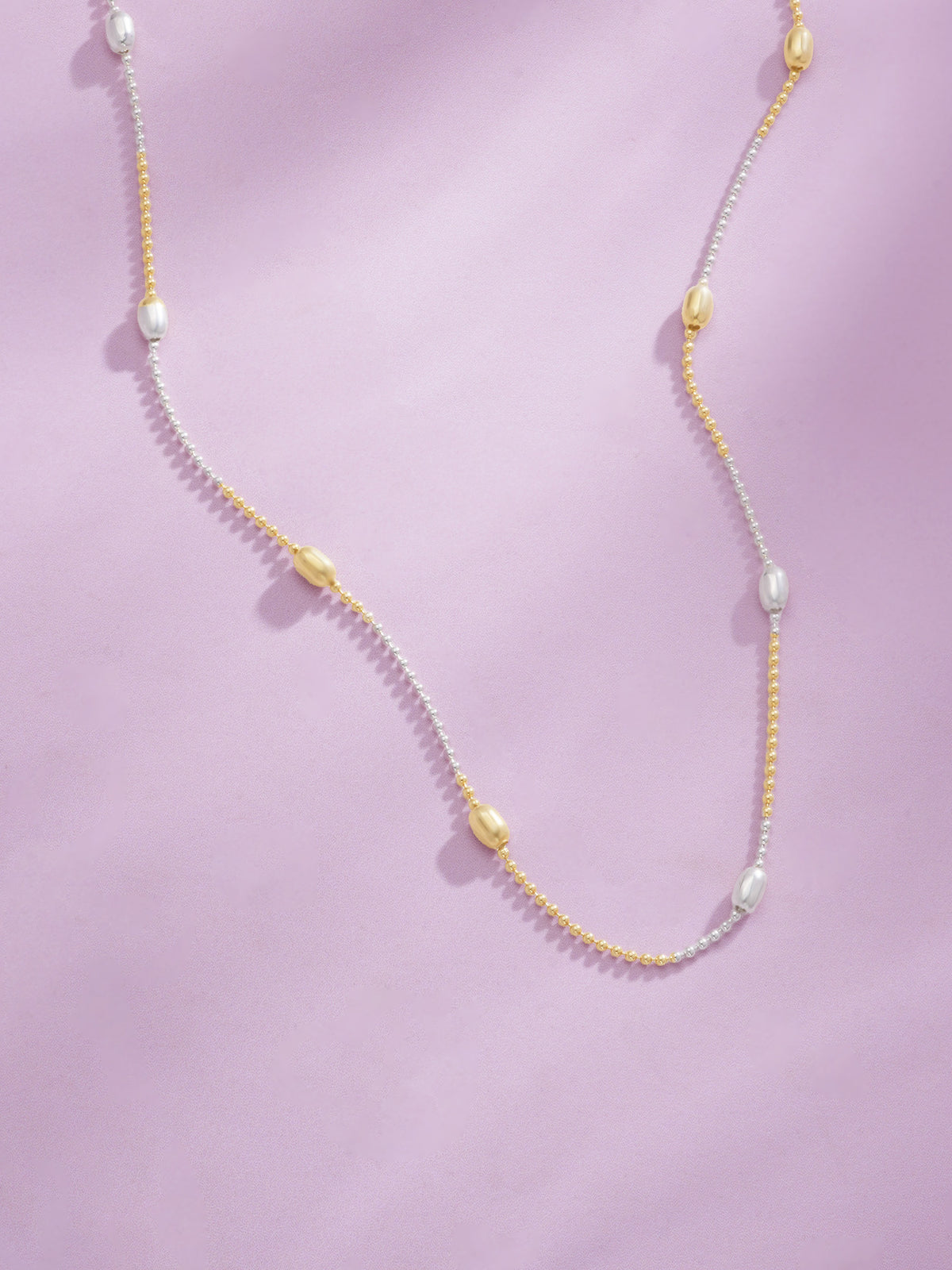 Detailed close up of SIJA 925 Silver Sleek Ball Beaded Chain showing sleek round beads and handcrafted silver finish