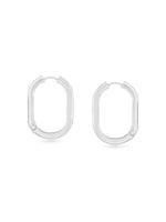 Detailed close up of SIJA 925 Silver Sleek Oval Hoop Earrings showing sleek oval hoop design and handcrafted silver finish