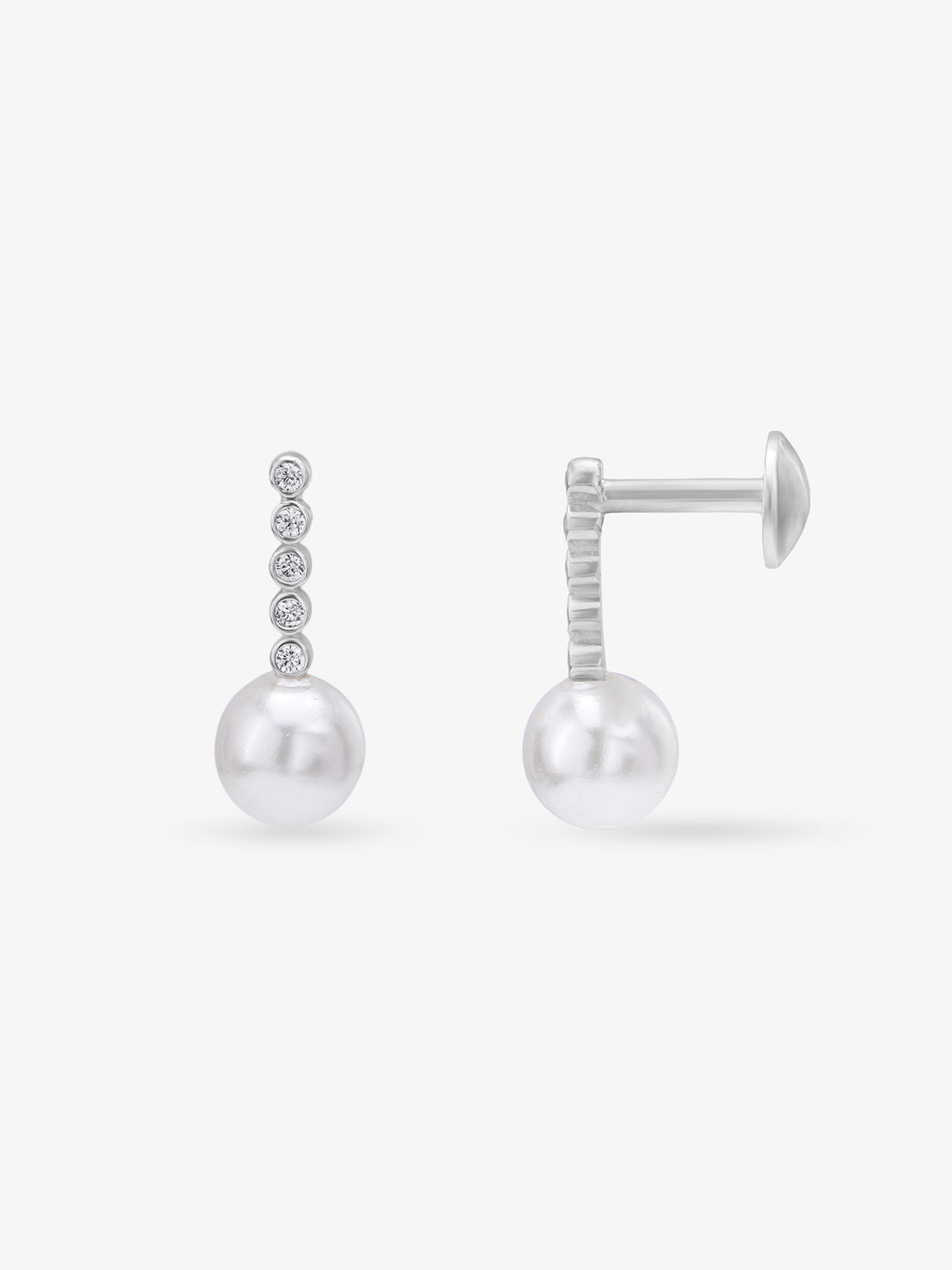 Side profile of SIJA 925 Silver Sleek Pearl Stud highlighting durable sterling silver craftsmanship and sleek design