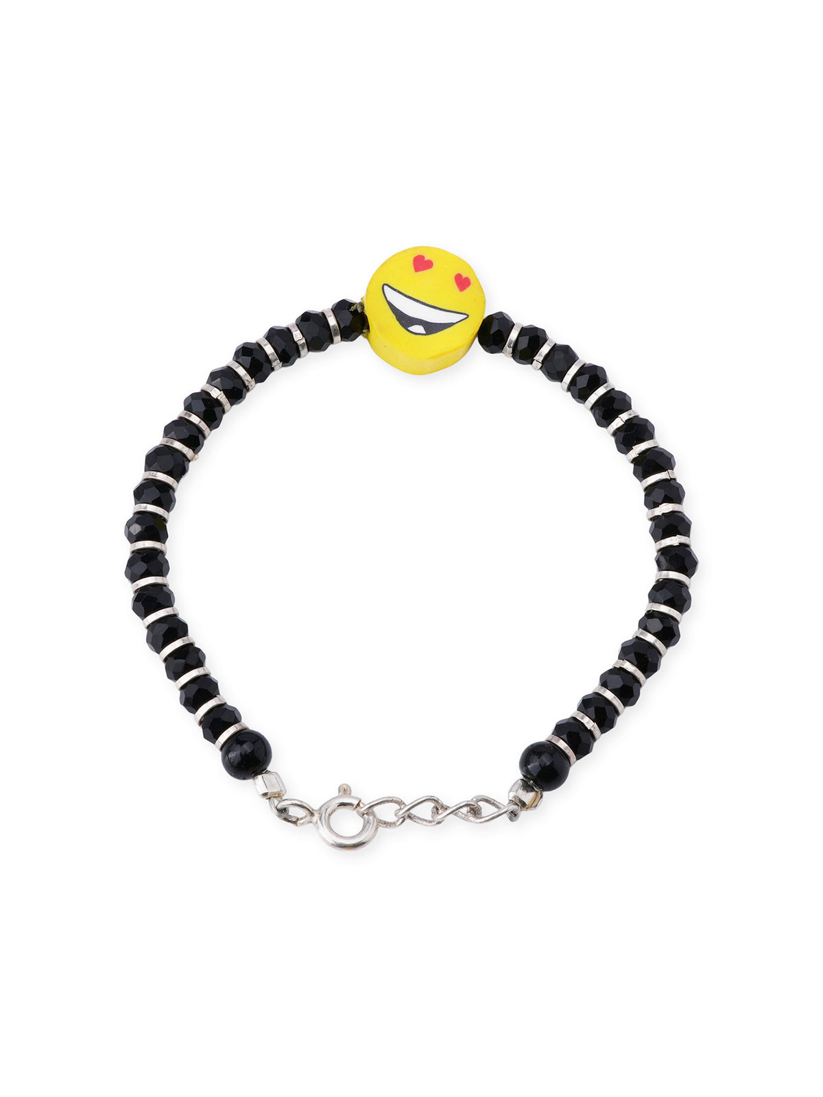 Close‑up of SIJA 925 sterling silver Smiley Kids Bracelet showing smiley charm detailing and handcrafted design