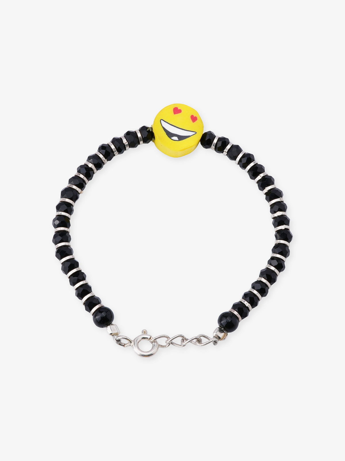 SIJA 925 Sterling Silver Smiley with Black Beaded Kids Bracelet jewellery full front hero view playful accessory for children