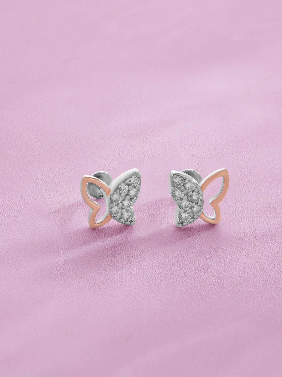 Detailed close up of SIJA 925 Silver Sparkle Butterfly Stud showing sparkling butterfly wings and handcrafted silver finish