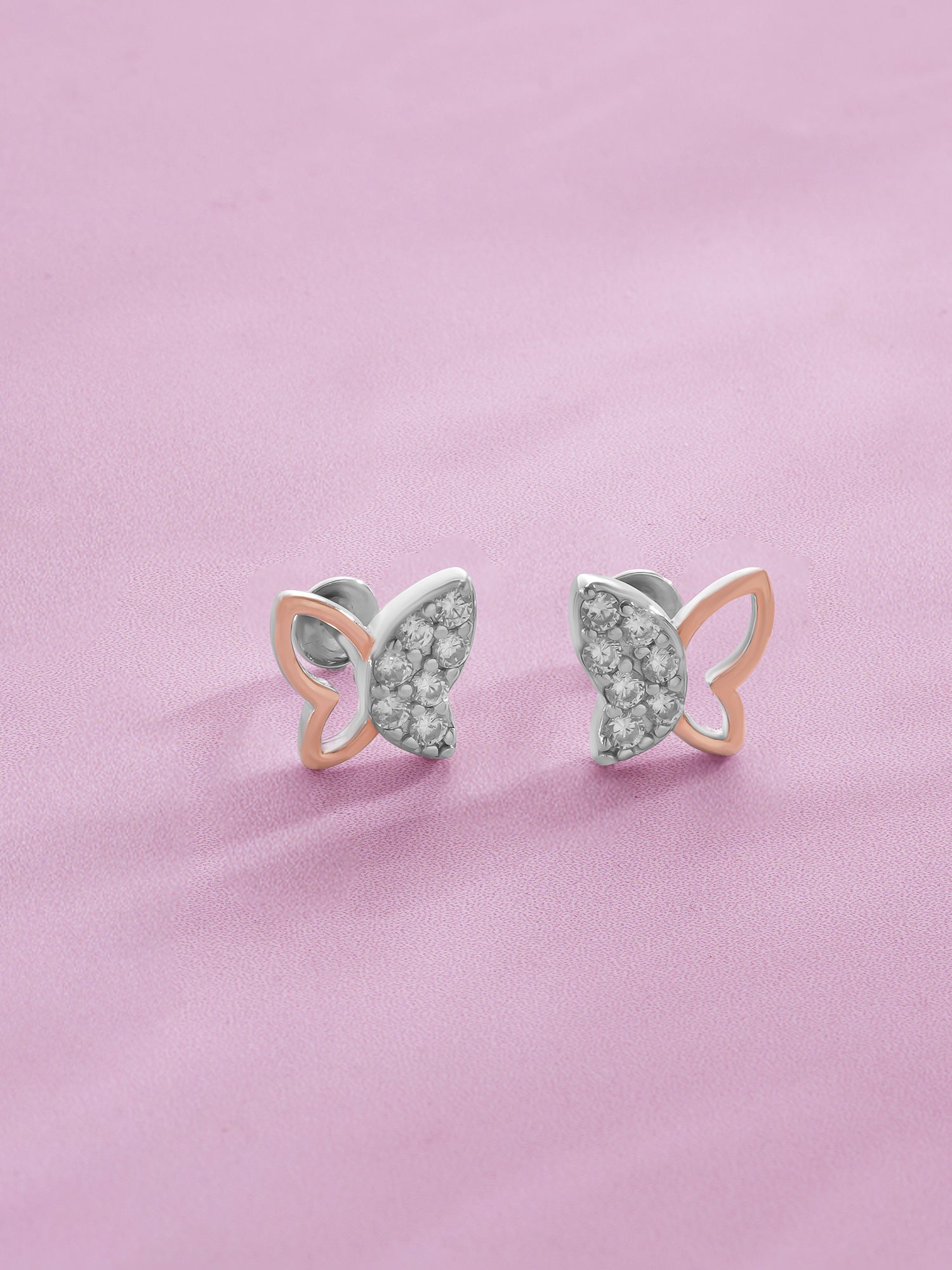 Detailed close up of SIJA 925 Silver Sparkle Butterfly Stud showing sparkling butterfly wings and handcrafted silver finish