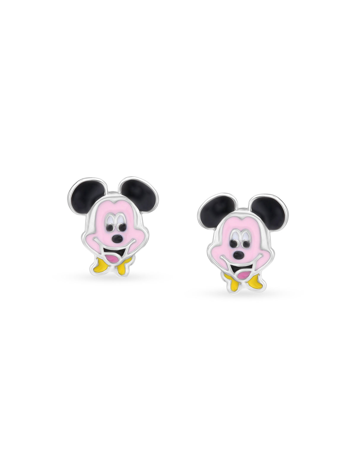 Detailed view of SIJA 925 silver Sparkling Mickey Mouse Earrings highlighting glitter finish and ornamental craftsmanship