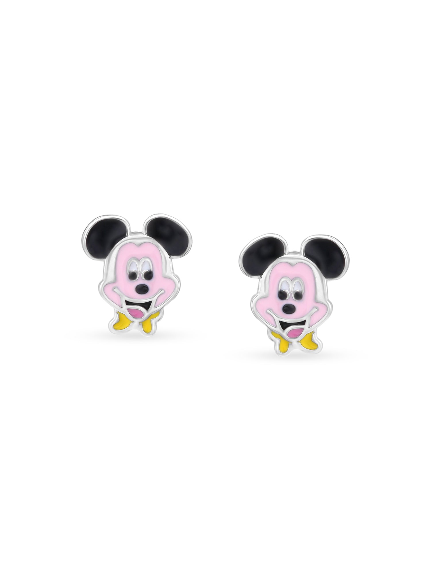 Detailed view of SIJA 925 silver Sparkling Mickey Mouse Earrings highlighting glitter finish and ornamental craftsmanship
