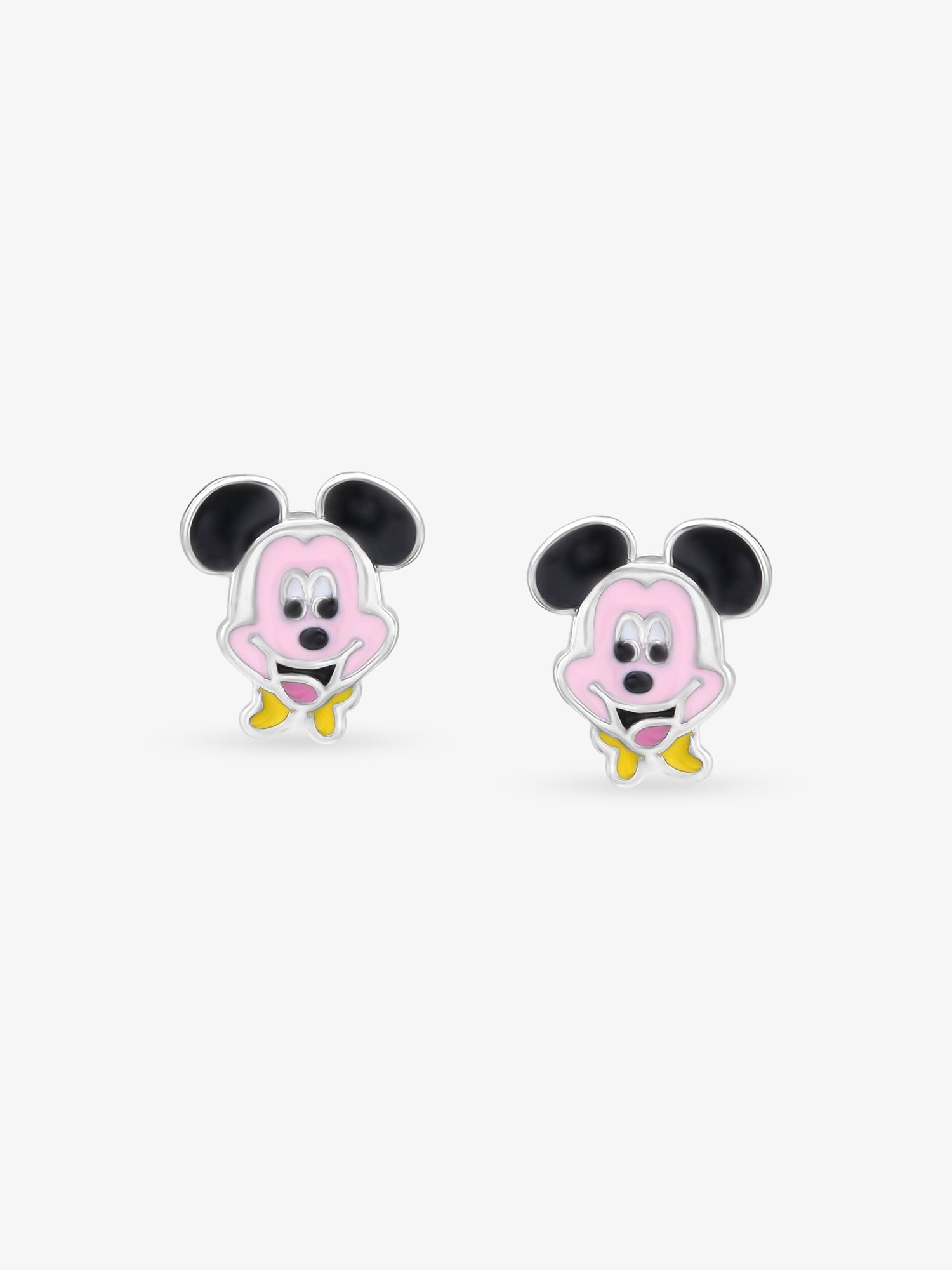 Detailed view of SIJA 925 silver Sparkling Mickey Mouse Earrings highlighting glitter finish and ornamental craftsmanship