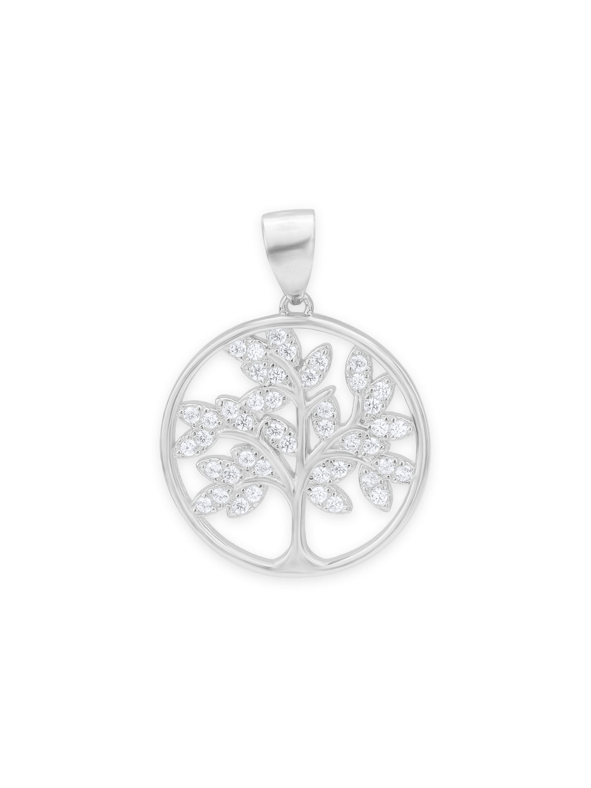 Detailed close up of SIJA 925 Silver Sparkling Tree of Life Pendant with Chain showing sparkling branches and handcrafted silver finish