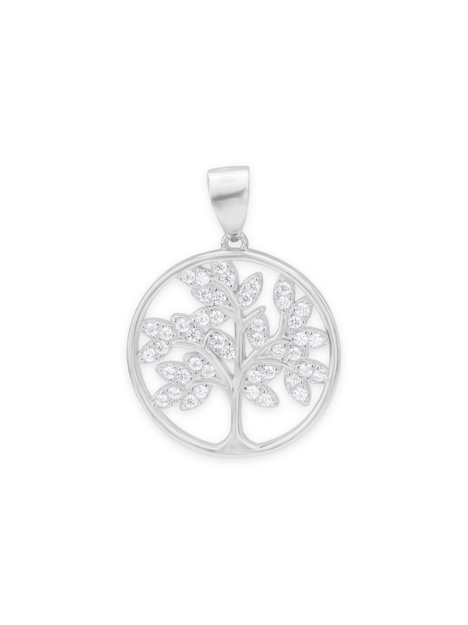 Detailed close up of SIJA 925 Silver Sparkling Tree of Life Pendant with Chain showing sparkling branches and handcrafted silver finish
