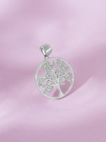 Detailed close up of SIJA 925 Silver Sparkling Tree of Life Pendant with Chain showing sparkling branches and handcrafted silver finish