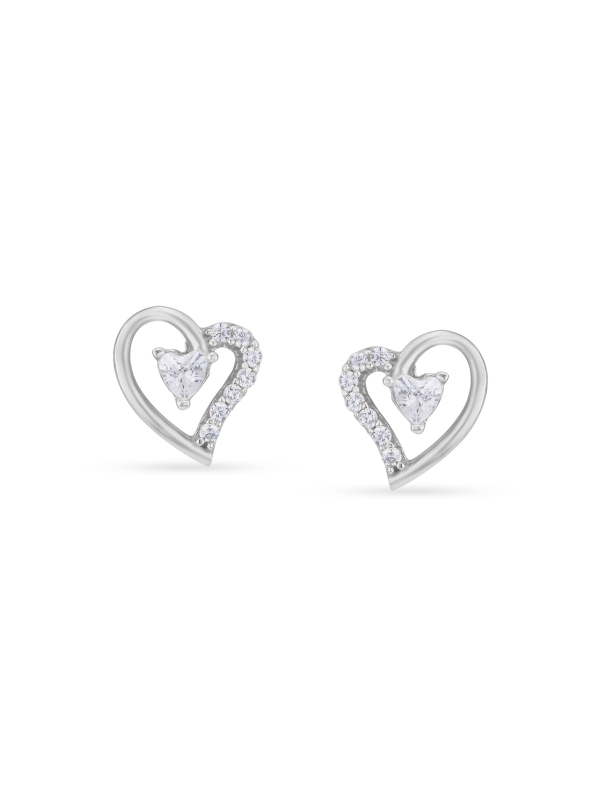 Detailed close up of SIJA Sparkling Twin Heart Stud showing two interlinked hearts with zircon sparkle craftsmanship