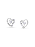 Detailed close up of SIJA Sparkling Twin Heart Stud showing two interlinked hearts with zircon sparkle craftsmanship