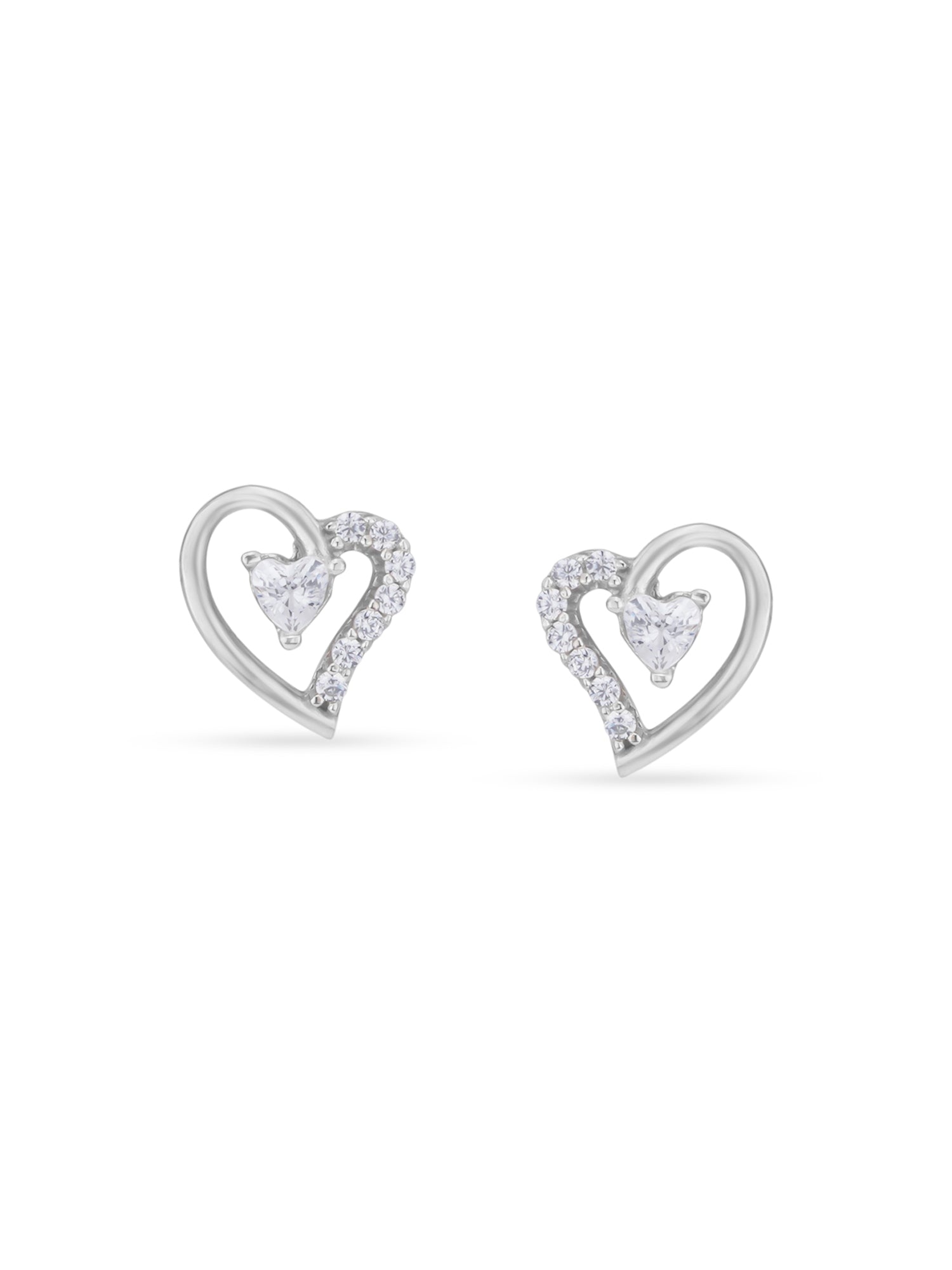 Detailed close up of SIJA Sparkling Twin Heart Stud showing two interlinked hearts with zircon sparkle craftsmanship