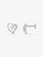 Side view of SIJA 925 Silver Sparkling Twin Heart Stud highlighting sleek silver setting with twin heart charm