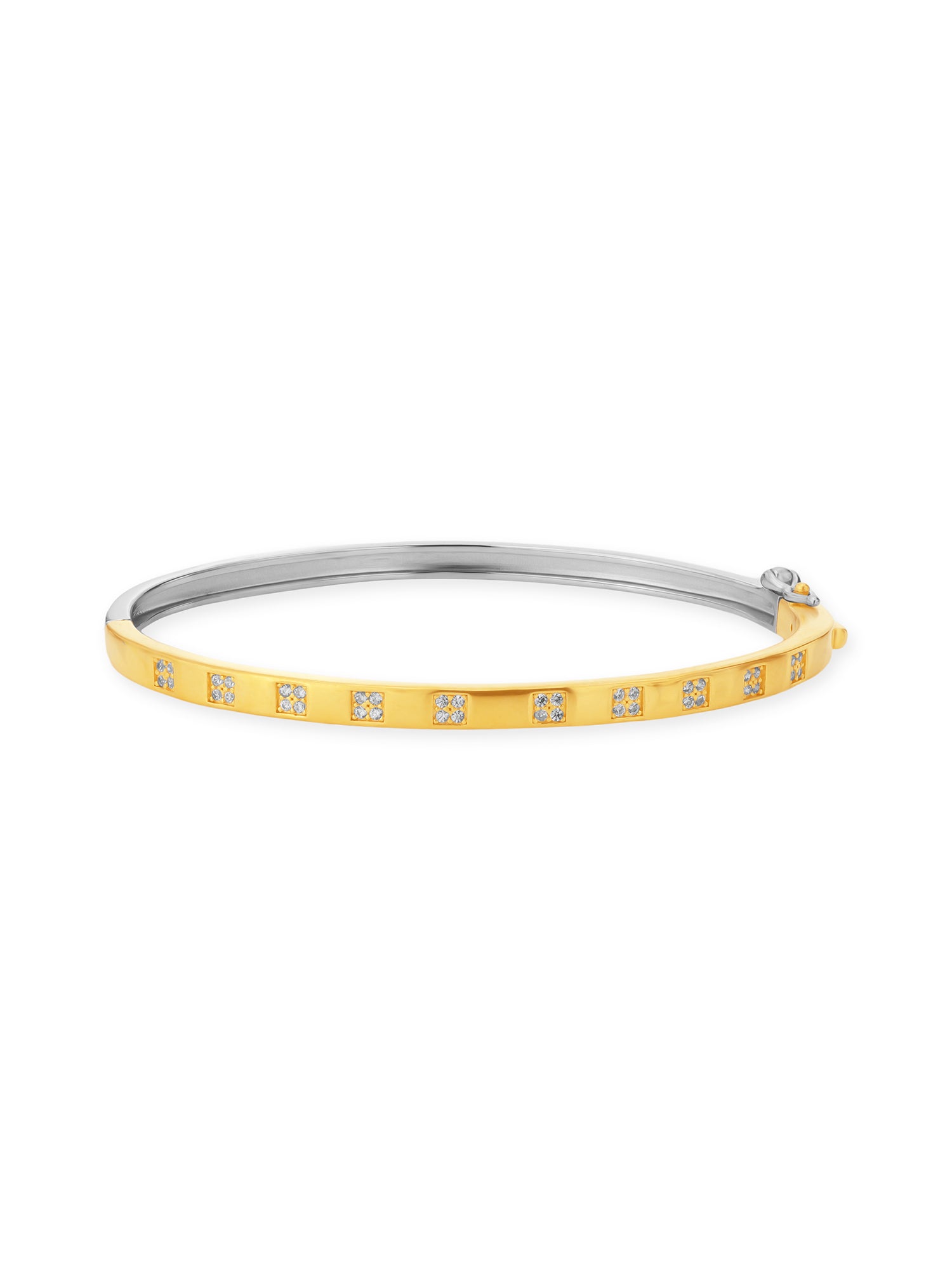 Detailed close up of SIJA 925 Silver Dual Tone Square Stone Cuff Bracelet showing dual tone finish and square stone accents