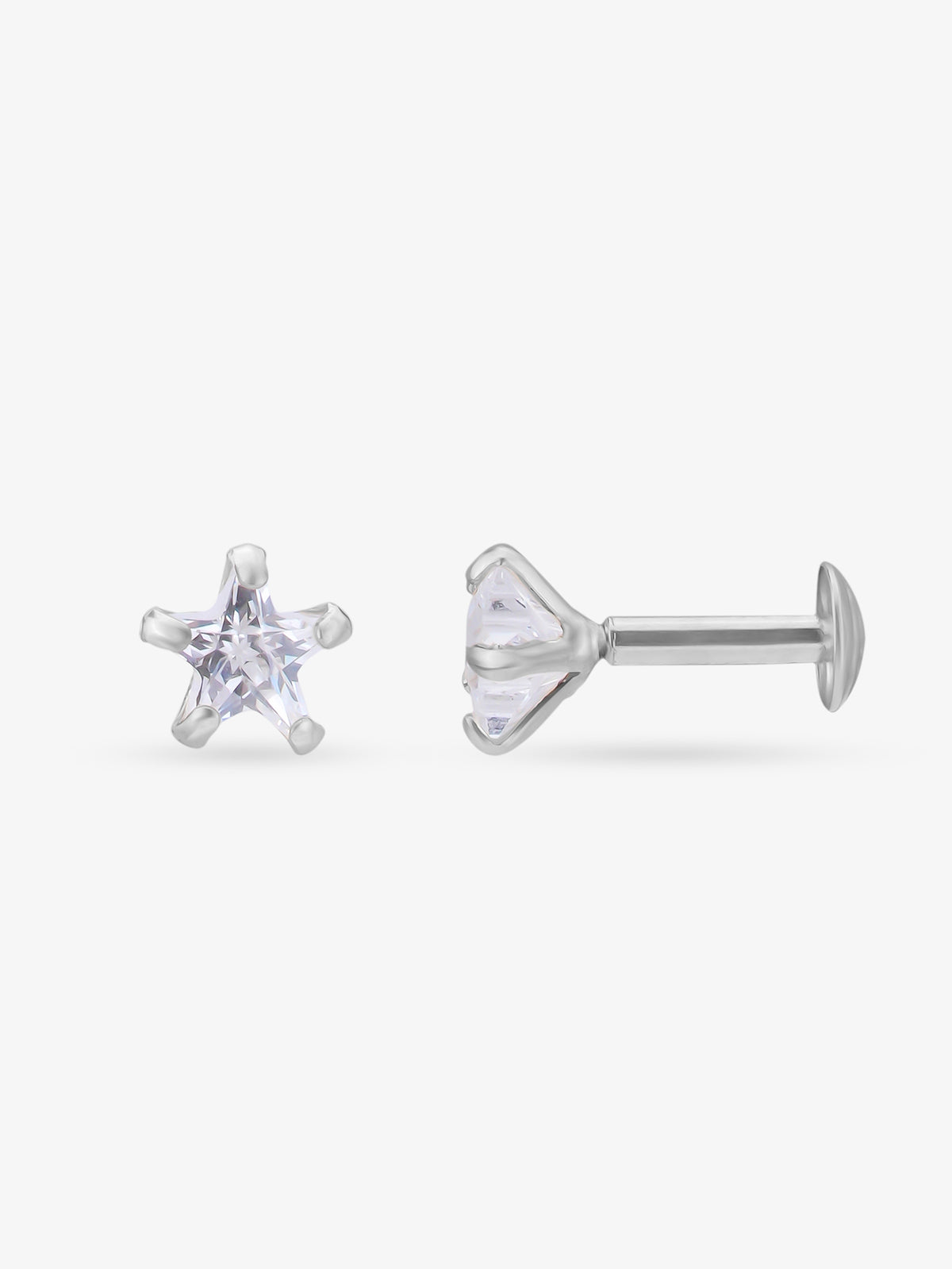 Side view of SIJA 925 Silver Star Stone Stud highlighting sleek silver setting and star stone charm