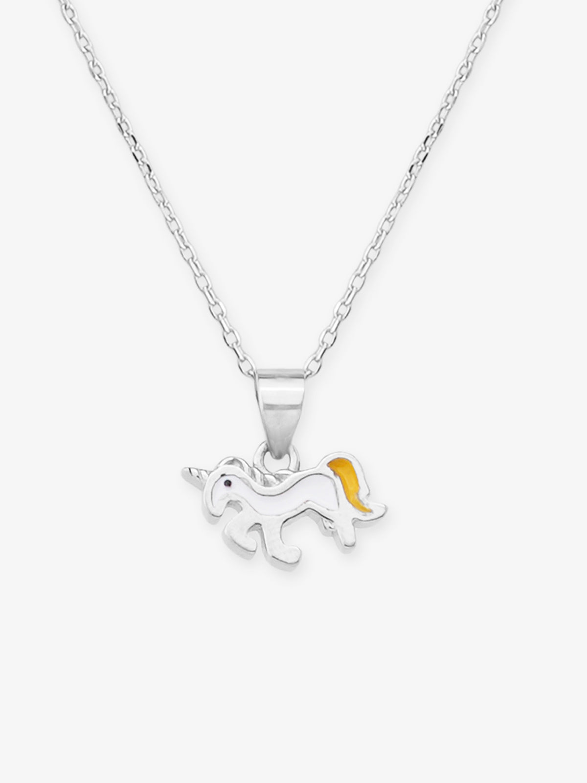 Close‑up of SIJA 925 silver Sunny Unicorn Necklace showing unicorn pendant detailing and handcrafted sterling silver design
