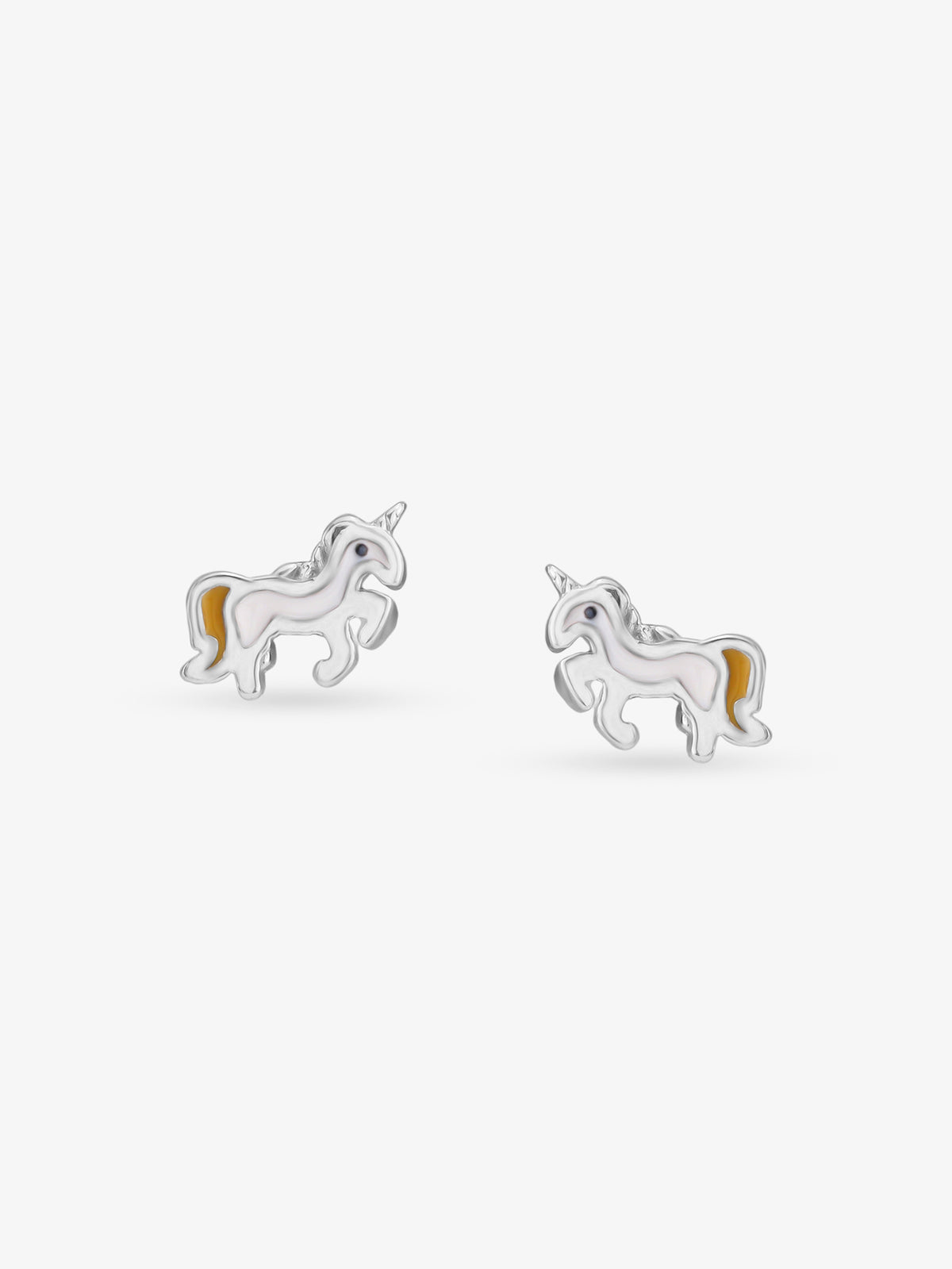 Detailed view of SIJA 925 silver Sunny Unicorn Earrings highlighting whimsical unicorn motif and ornamental craftsmanship