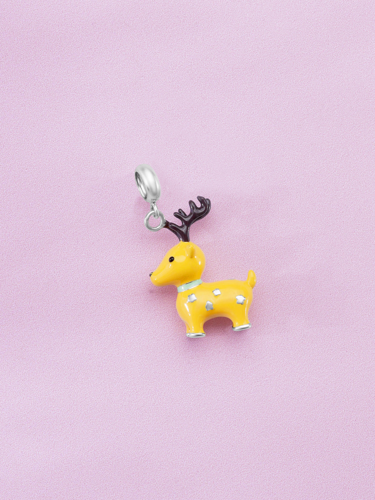 Detailed close up of SIJA Deer Charm Ring showing delicate deer charm design and premium sterling silver craftsmanship