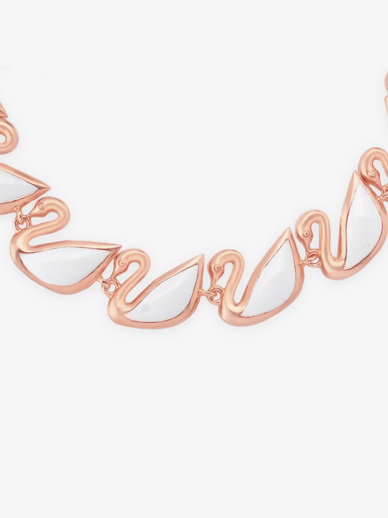 Detailed close up of SIJA Swan Womens Bracelet showing rose gold plated swan charm and premium sterling silver craftsmanship