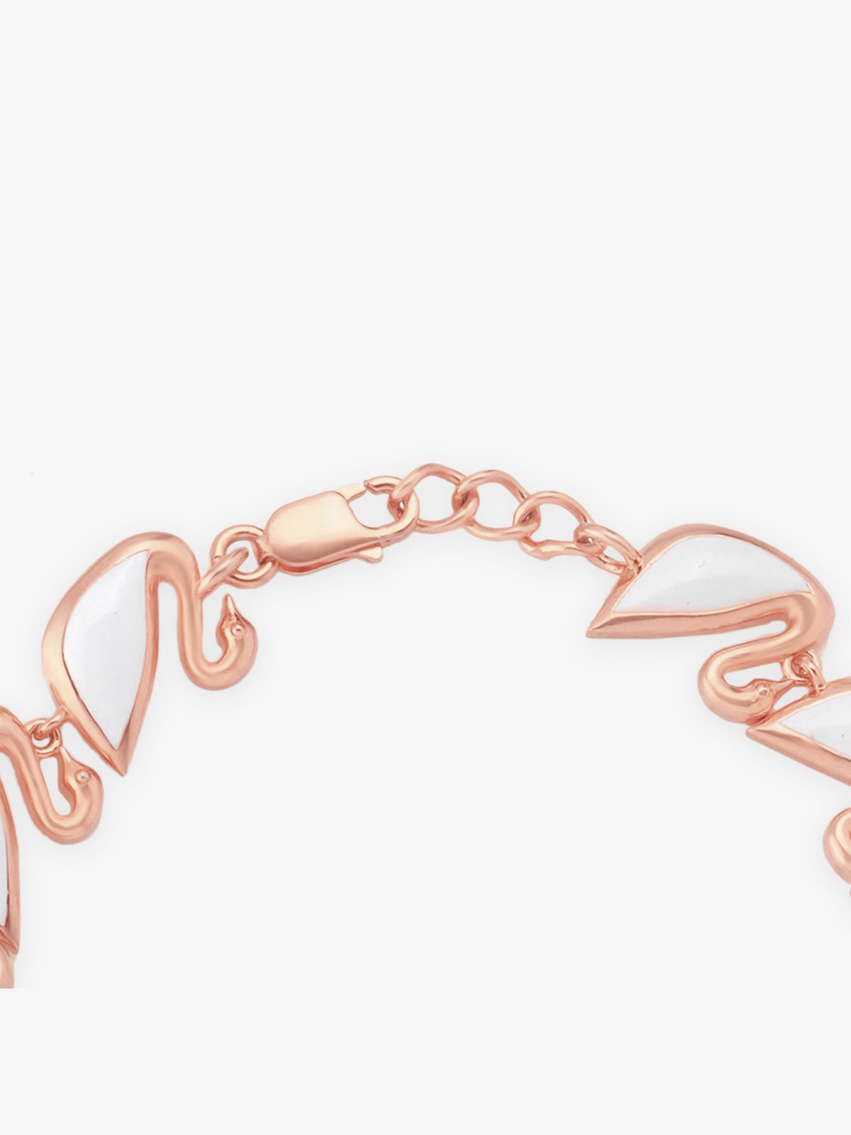 Side view of SIJA 925 Silver Swan Womens Bracelet highlighting sleek rose gold plating and durable silver chain