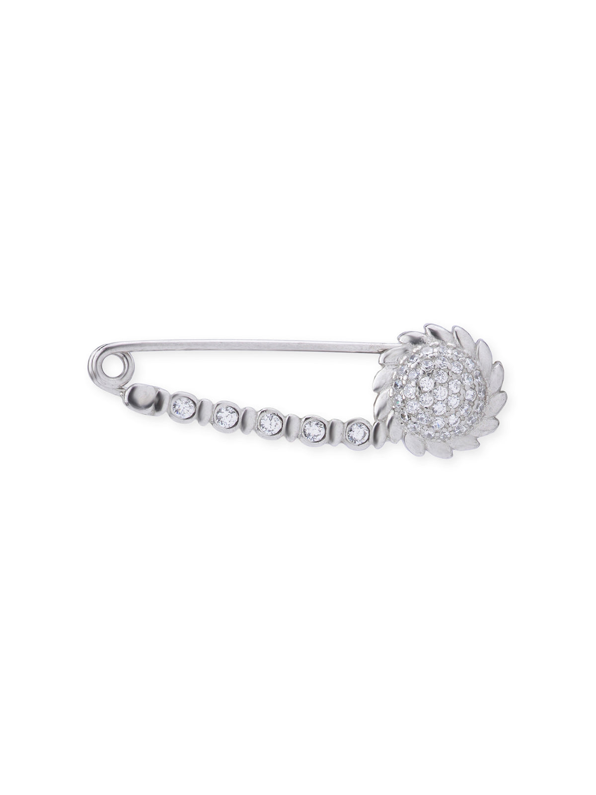 Detailed view of clasp mechanism on SIJA 925 sterling silver Swirl Sparkle Safety Pin highlighting secure fastening and ornamental finish