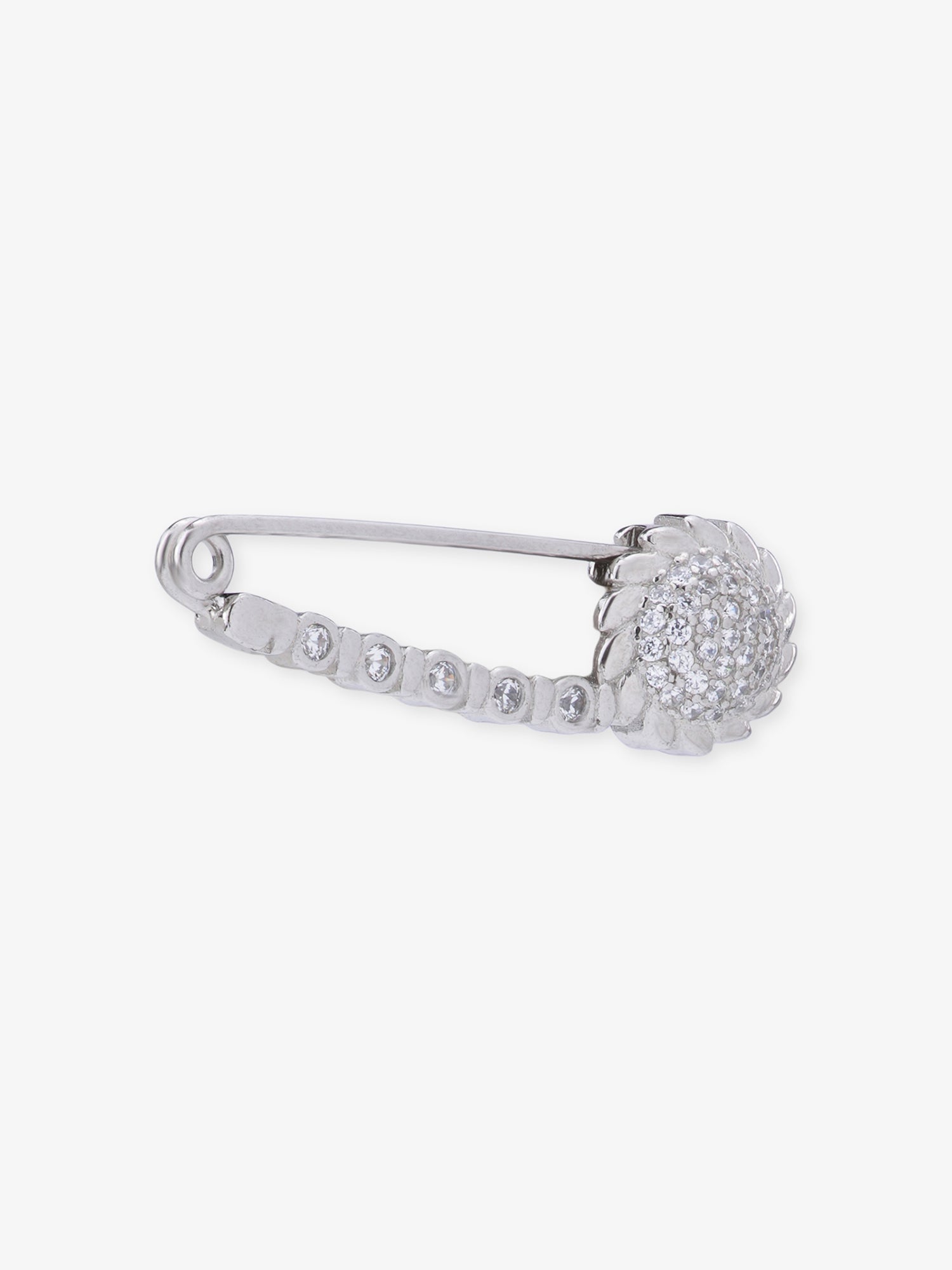 Close‑up of SIJA 925 sterling silver Swirl Sparkle Safety Pin showing fine detailing and handcrafted jewellery design