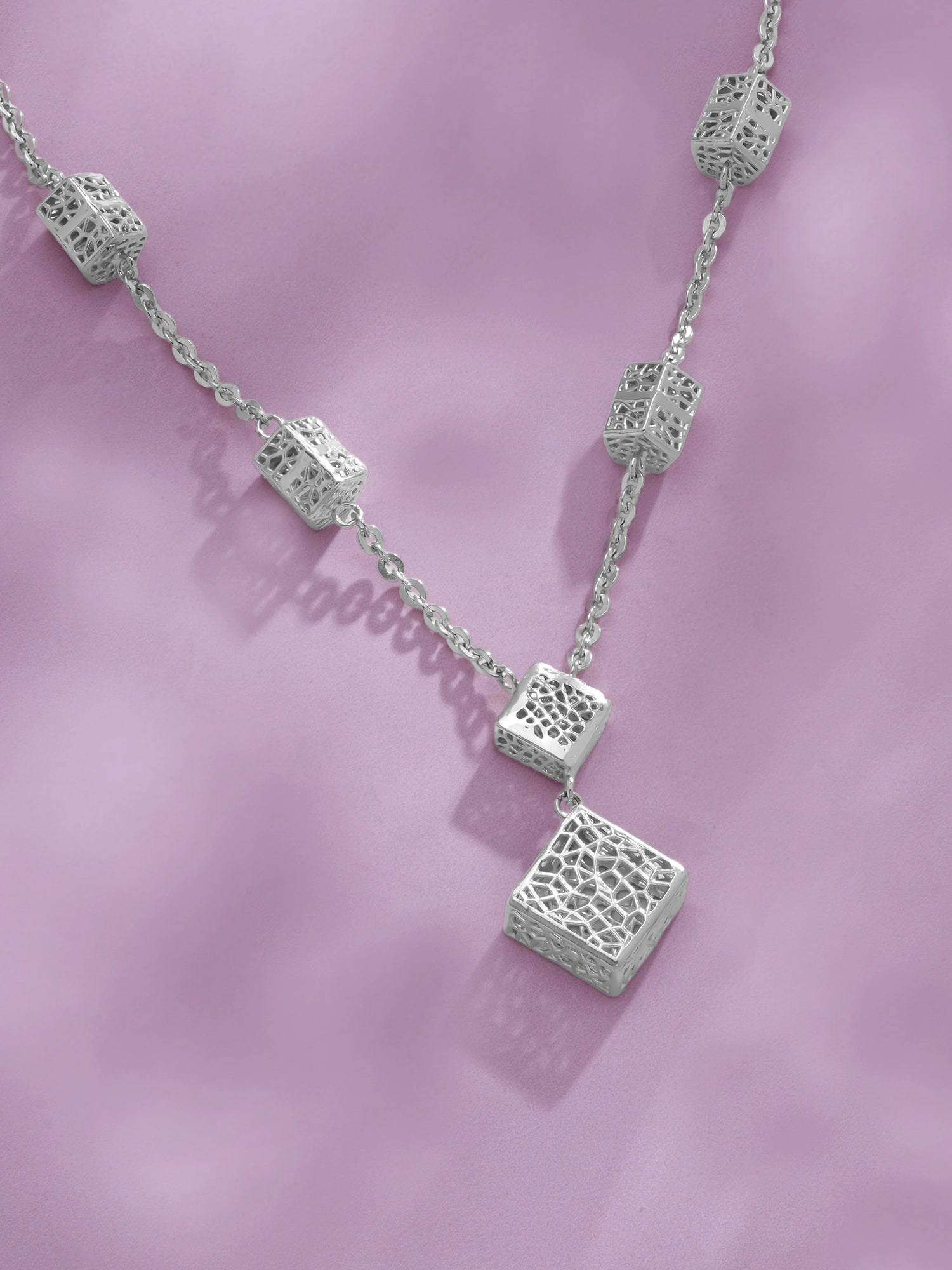 Detailed close up of SIJA 925 Silver Textured Cube Chain showing textured cube links and handcrafted silver finish
