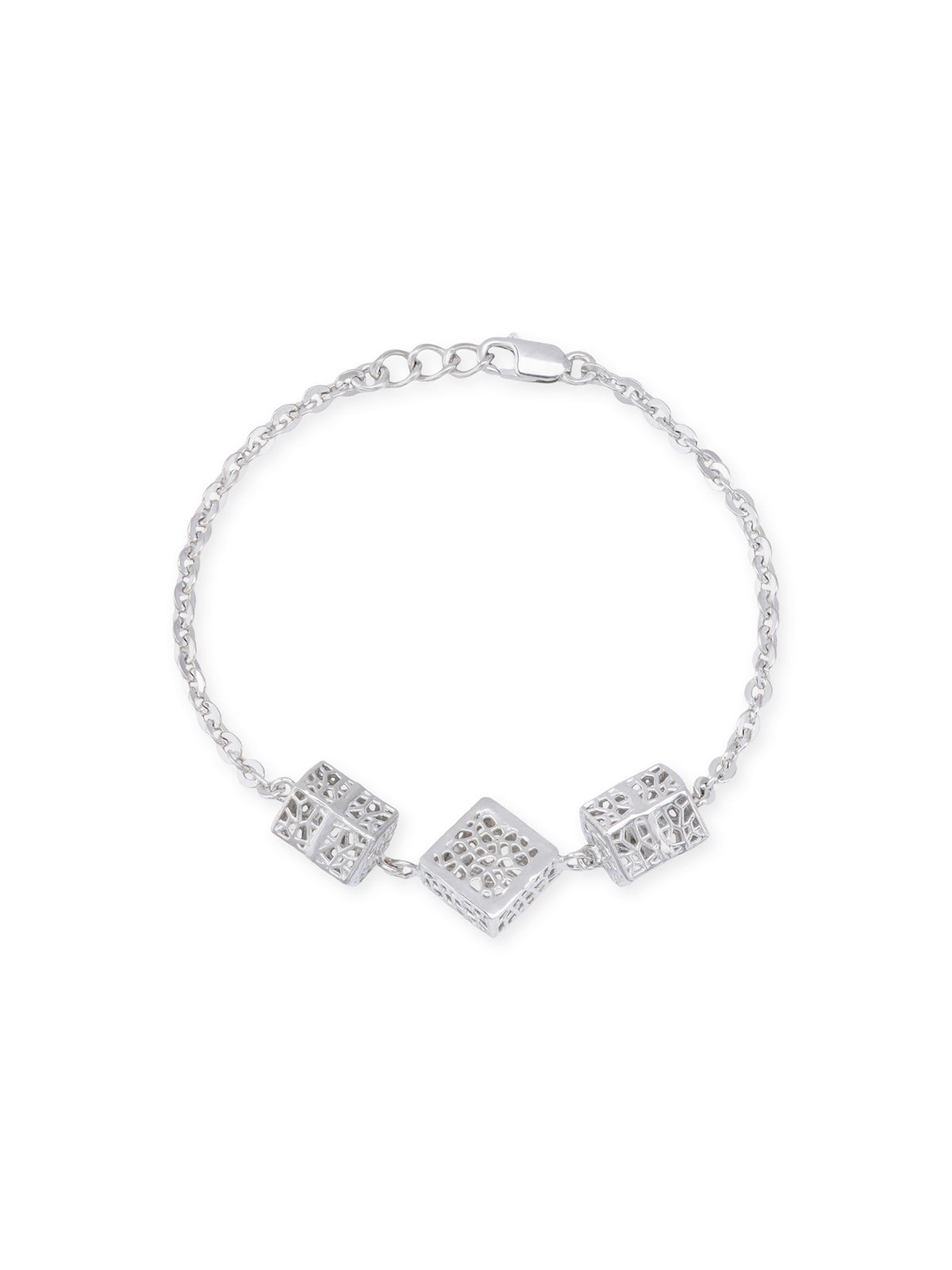 Close‑up of SIJA 925 Silver Textured Cube Chain Bracelet showing textured cube links handcrafted sterling silver jewellery modern accessory