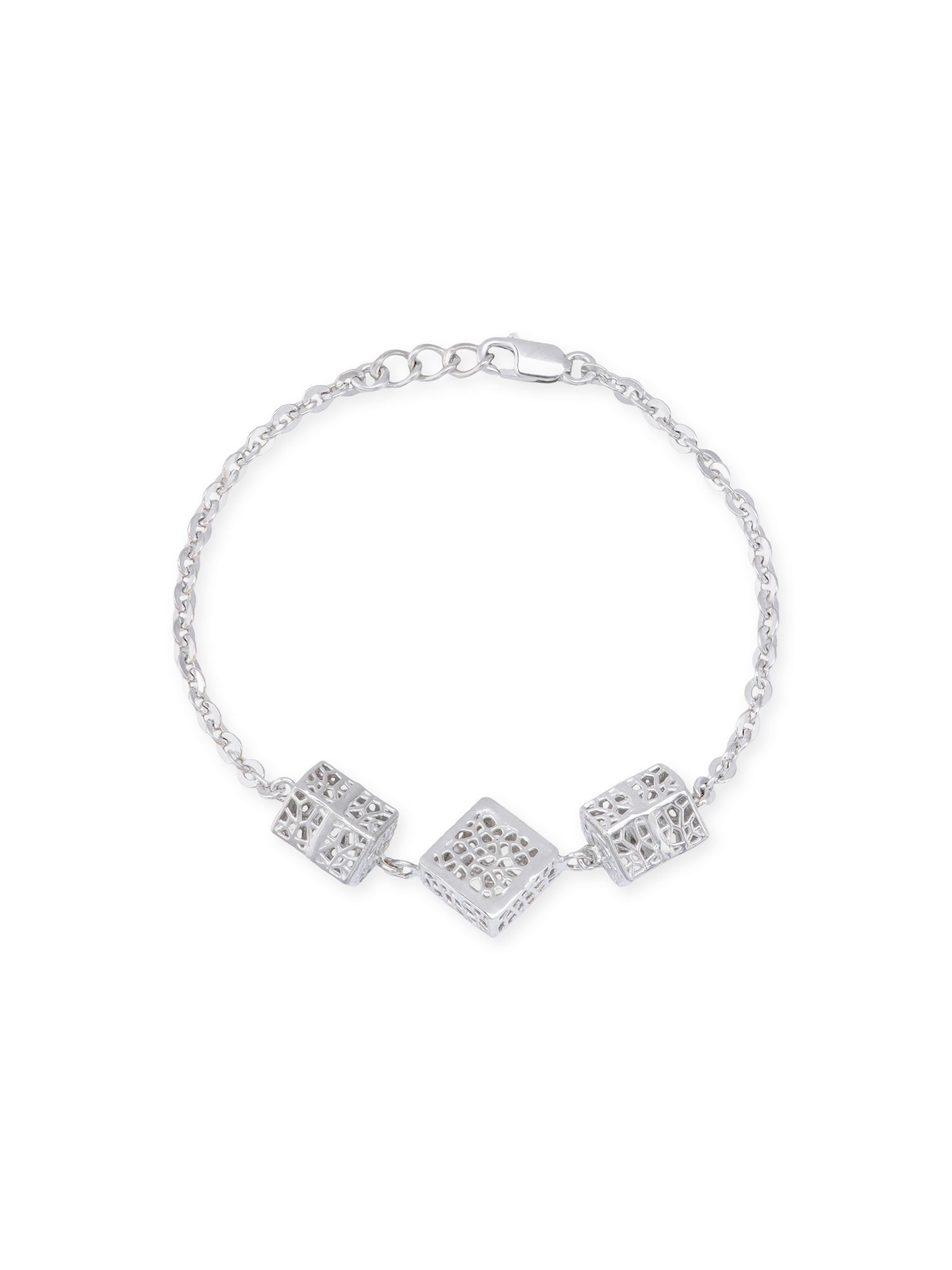 Close‑up of SIJA 925 Silver Textured Cube Chain Bracelet showing textured cube links handcrafted sterling silver jewellery modern accessory