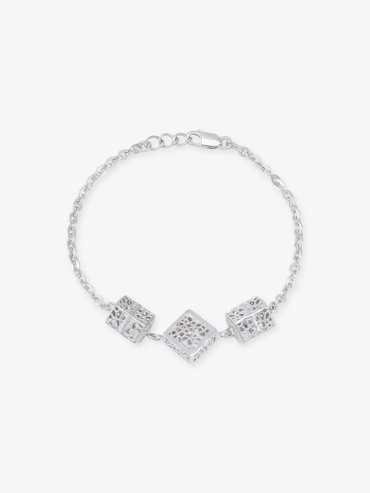 SIJA 925 Silver Textured Cube Chain Bracelet sterling silver jewellery geometric design full front hero view accessory