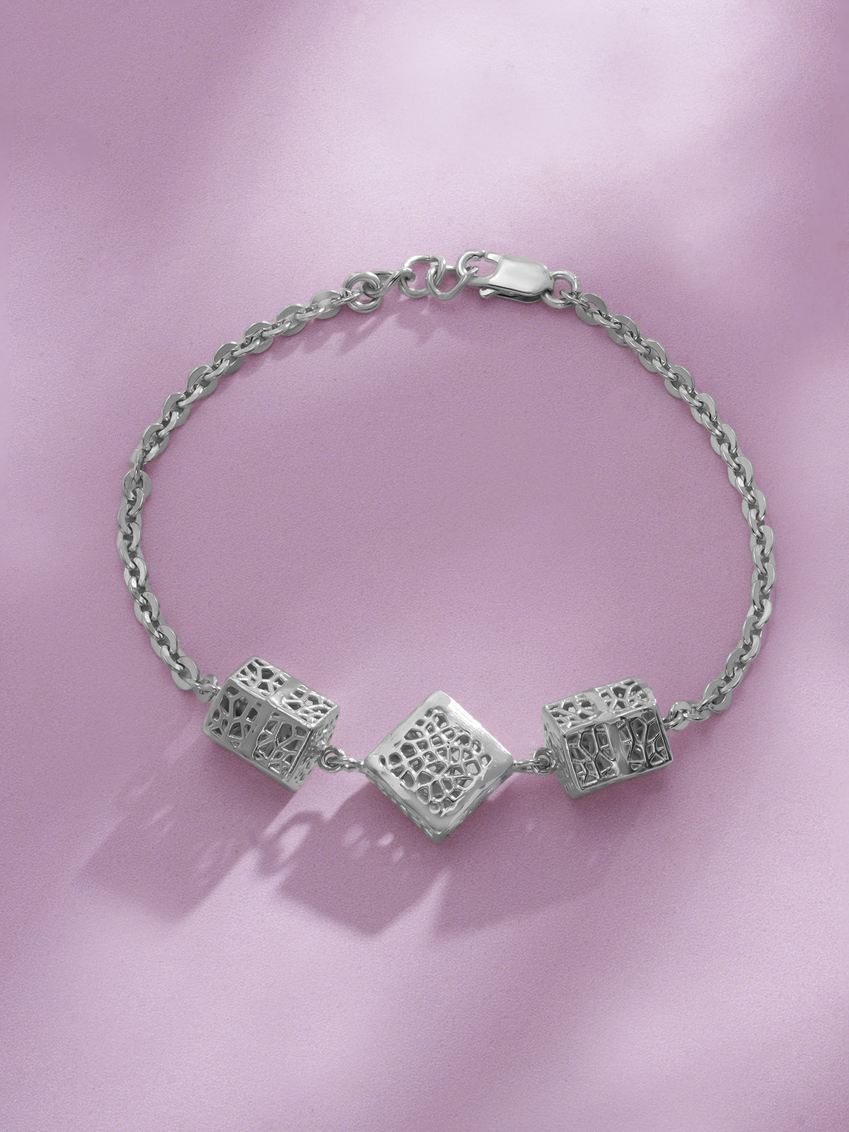 Close‑up of SIJA 925 Silver Textured Cube Chain Bracelet showing textured cube links handcrafted sterling silver jewellery modern accessory