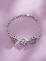 Close‑up of SIJA 925 Silver Textured Cube Chain Bracelet showing textured cube links handcrafted sterling silver jewellery modern accessory