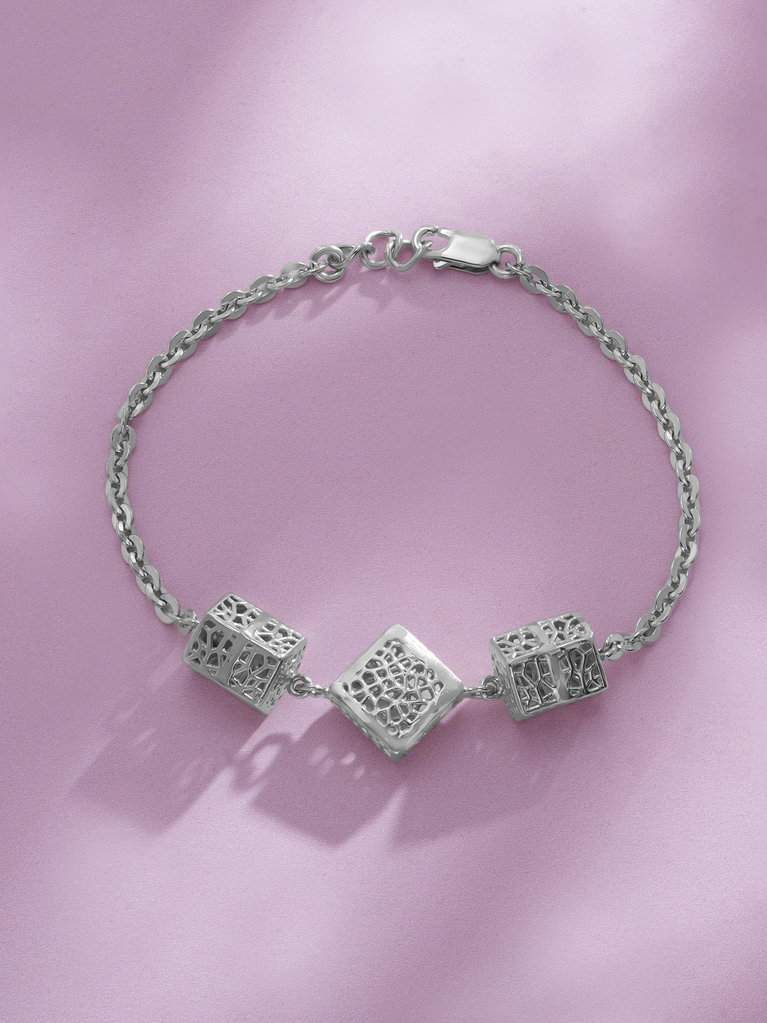 Close‑up of SIJA 925 Silver Textured Cube Chain Bracelet showing textured cube links handcrafted sterling silver jewellery modern accessory