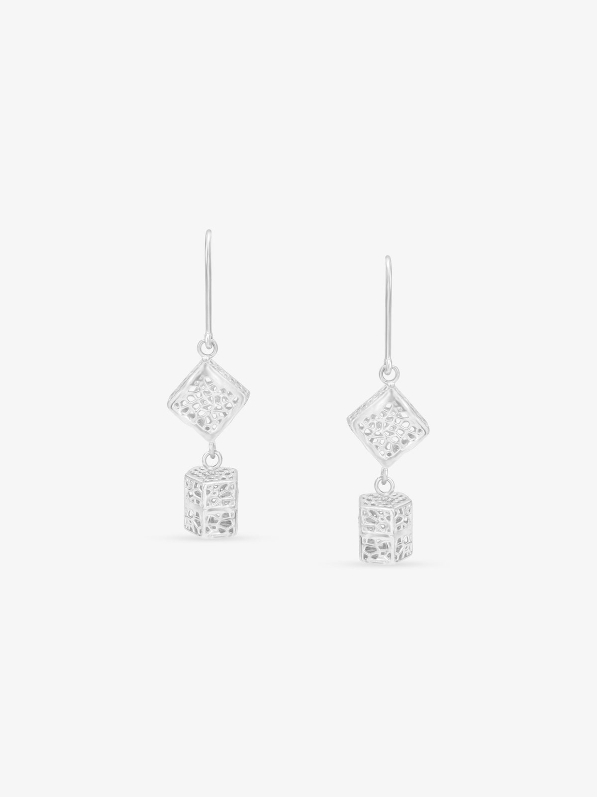 SIJA 925 Silver Textured Cube Hook Earrings elegant sterling silver jewellery accessory front view